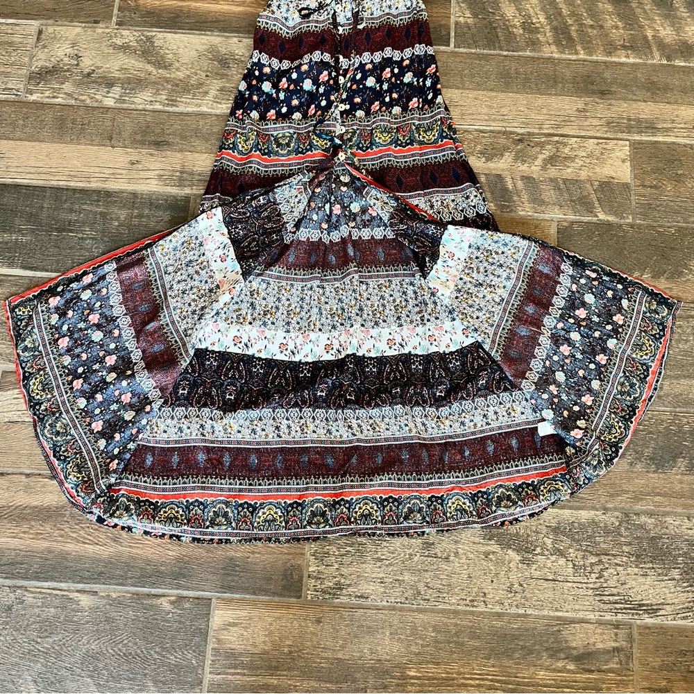Multi colored vibrant floral print maxi dress drawstring waist 12 - Picture 5 of 8